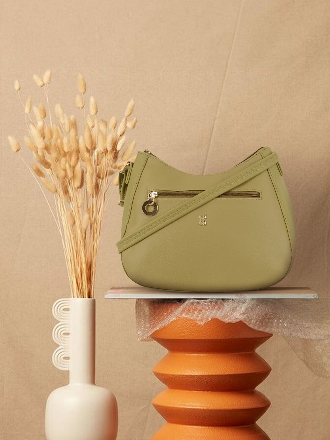 Baggit PU Shopper Shoulder Bag with Cut Work, Green