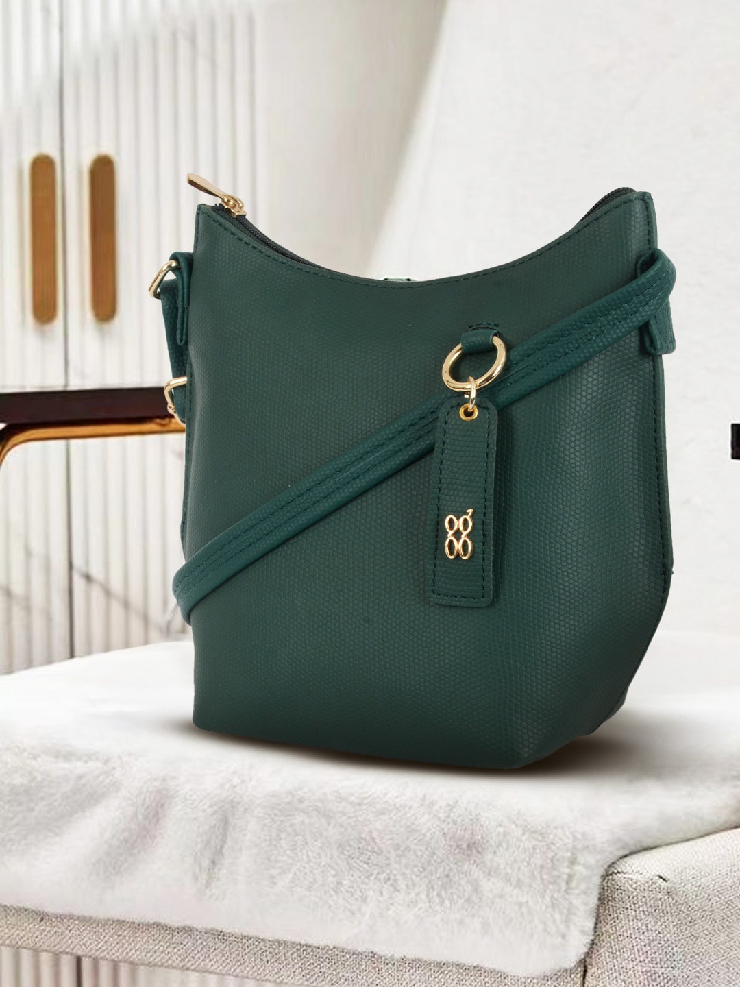 

Baggit PU Structured Sling Bag with Fringed, Green