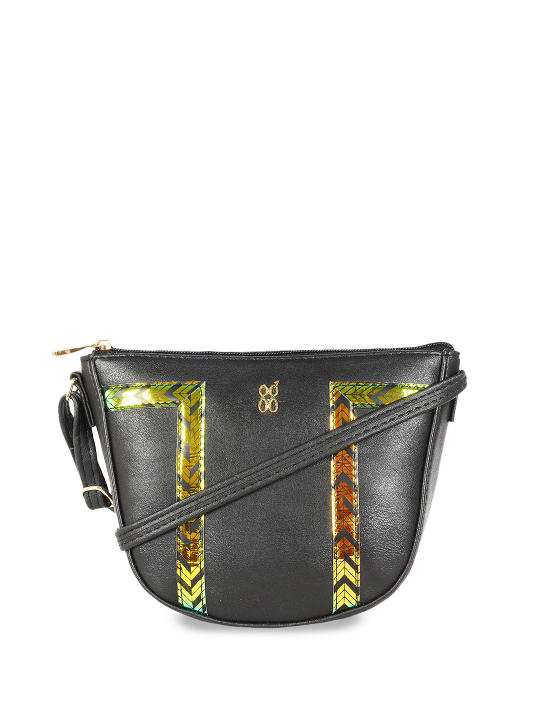 

Baggit Geometric Printed Half Moon Sling Bag, Black