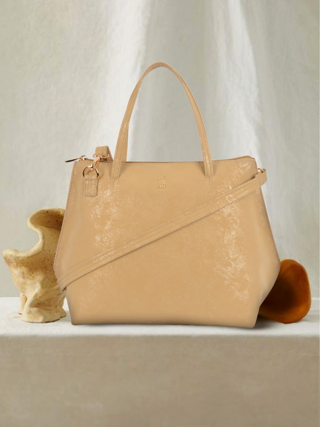 

Baggit PU Oversized Structured Handheld Bag, Gold