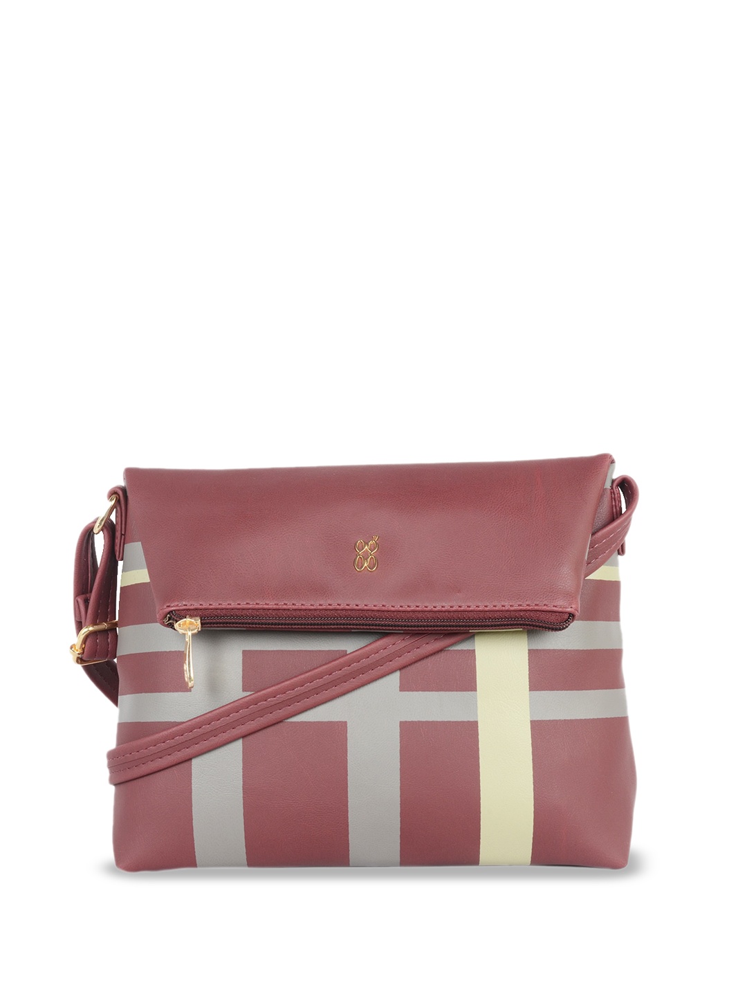 

Baggit Geometric Printed Structured Sling Bag, Red