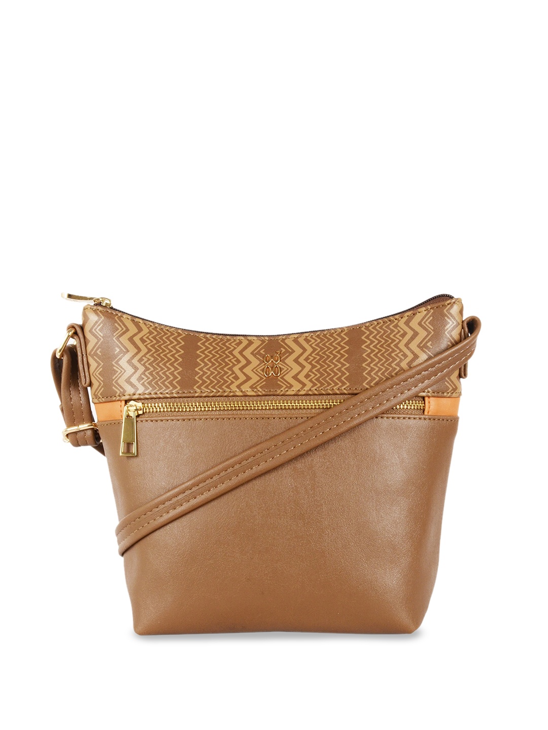 

Baggit Geometric Printed Structured Sling Bag, Brown