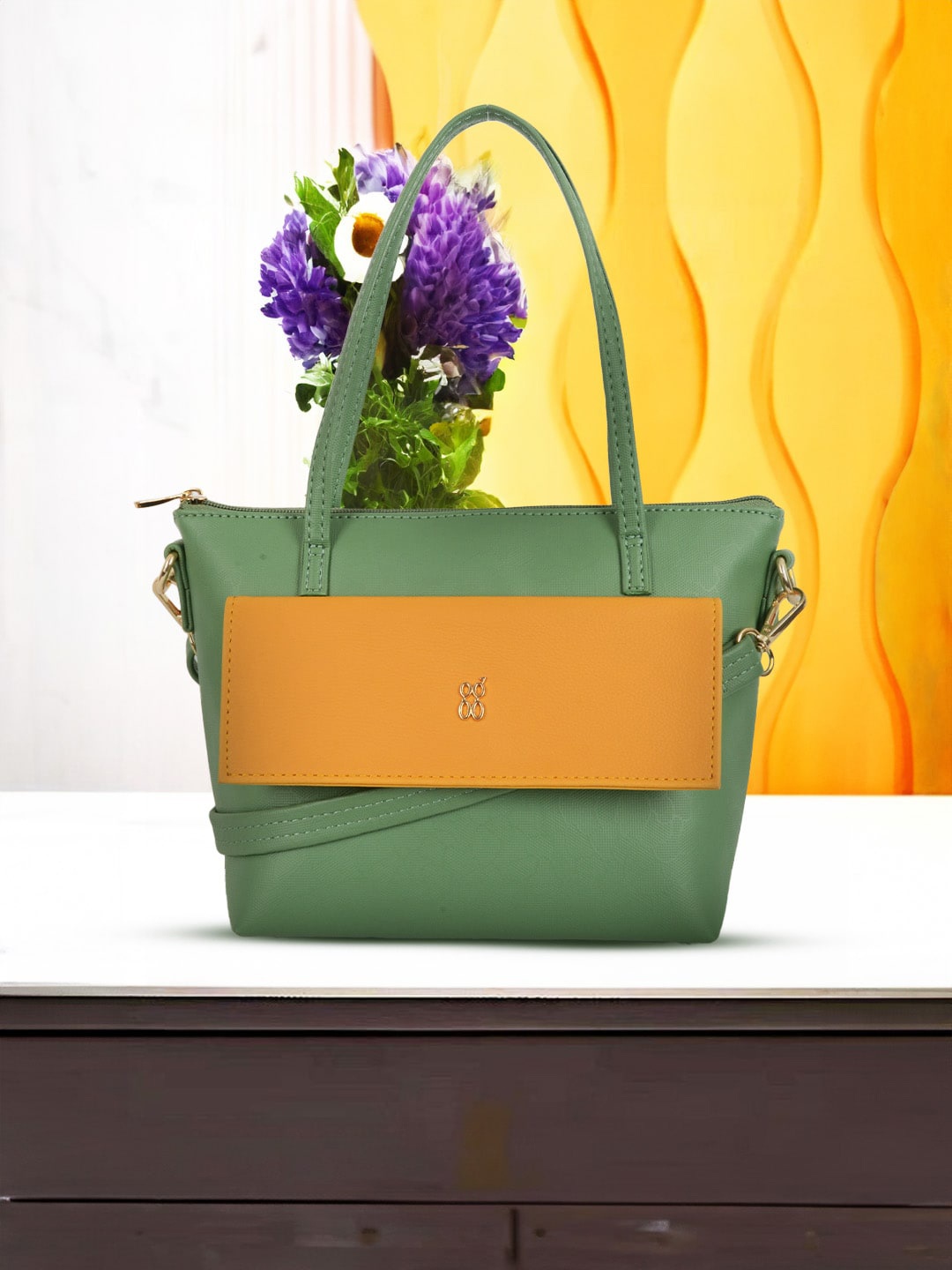 Baggit Colourblocked Oversized Handheld Bag, Green