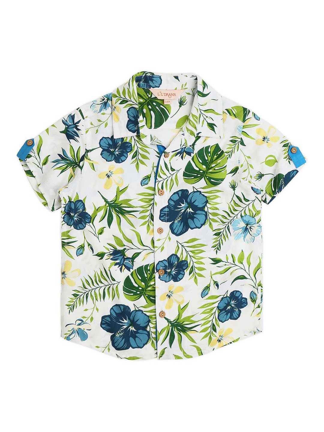 

LIL DRAMA Boys Standard Tropical Printed Spread Collar Casual Shirt, Green