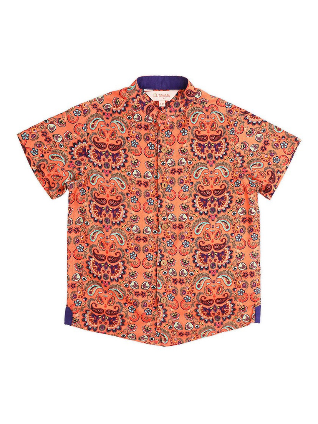 

LIL DRAMA Boys Standard Printed Spread Collar Casual Shirt, Orange