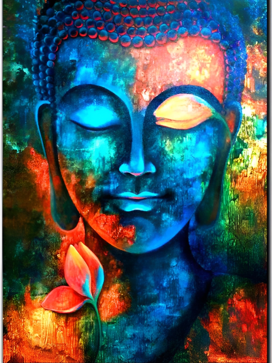 

British Terminal Blue & Orange Lord Buddha Paper Wall Painting