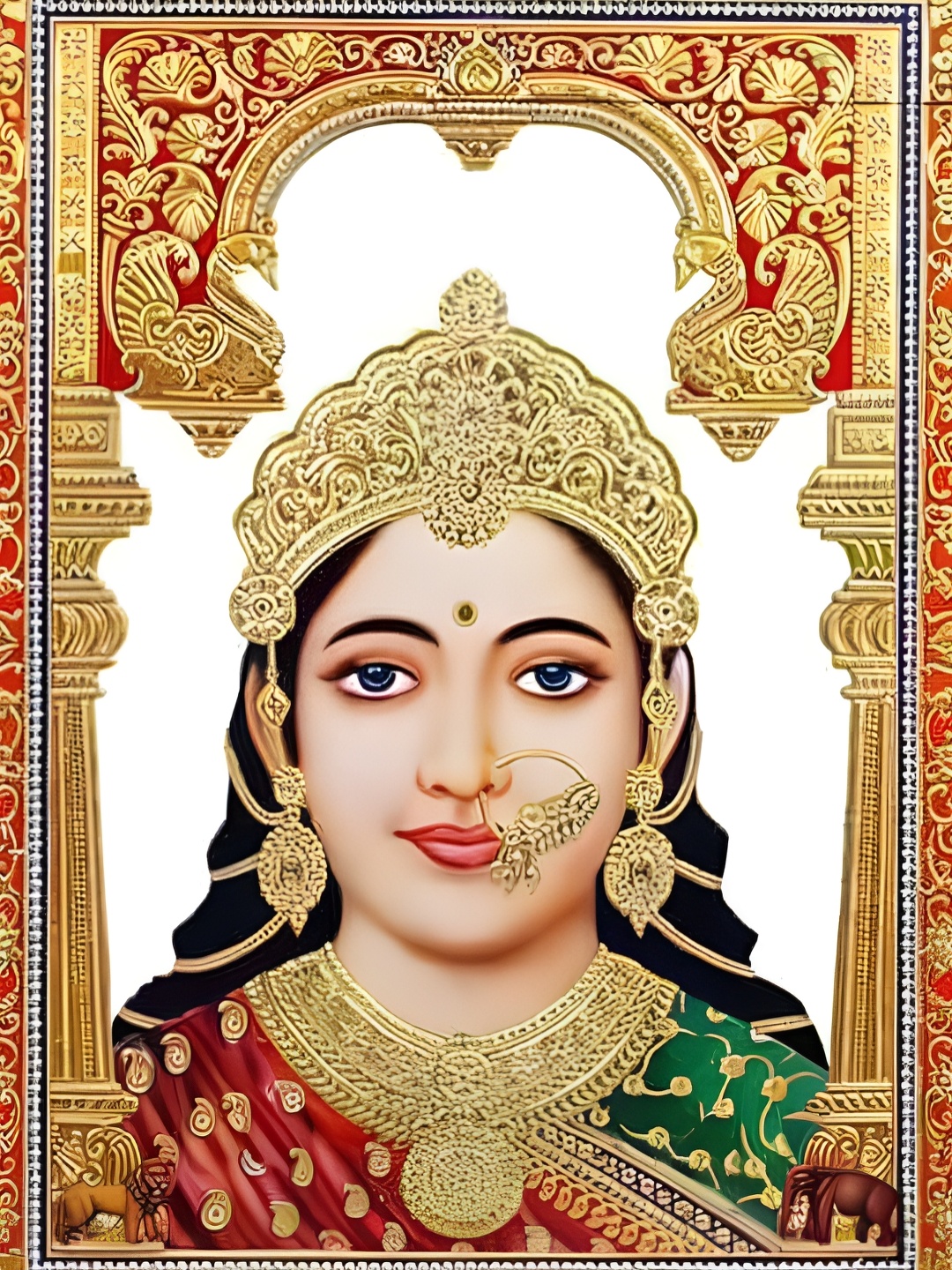 

British Terminal White Red Paper Goddess kesar bhavani Religious Wall Art, Gold