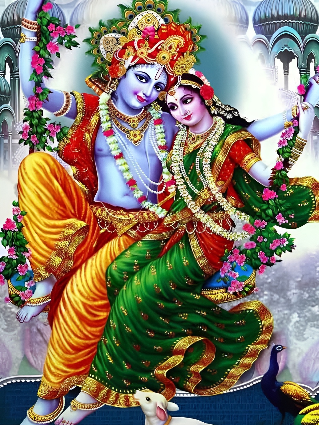 

British Terminal Green & Yellow Paper Lord Radha Krishna Wall Art