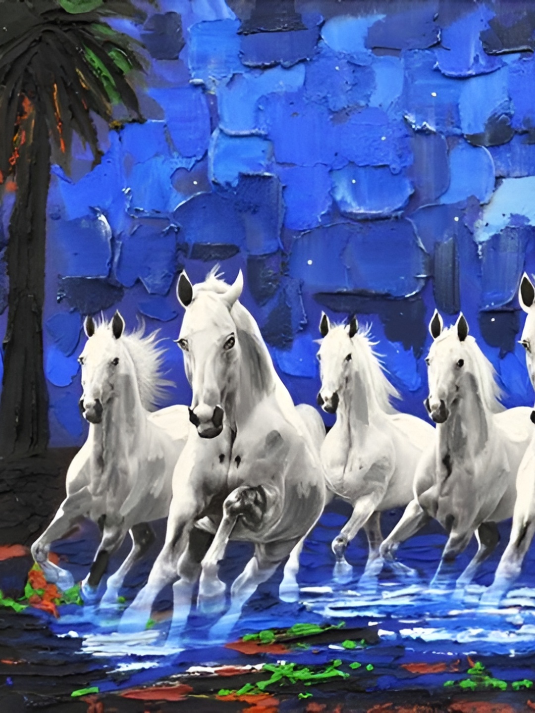 

British Terminal White & Blue Birds And Animals Wall Painting