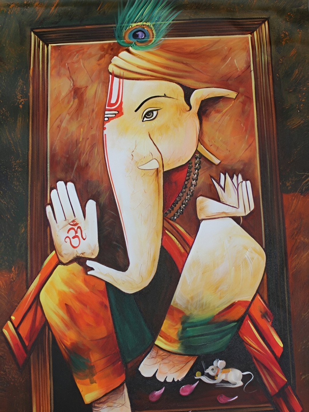 

British Terminal Brown Beige Lord Ganesha Vighnaharta Wall Painting