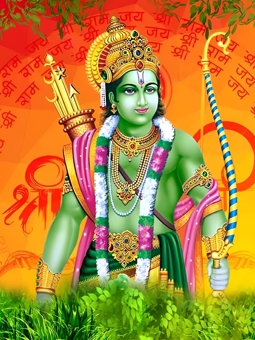 

British Terminal Orange & Green Lord Ram Religious Wall Painting