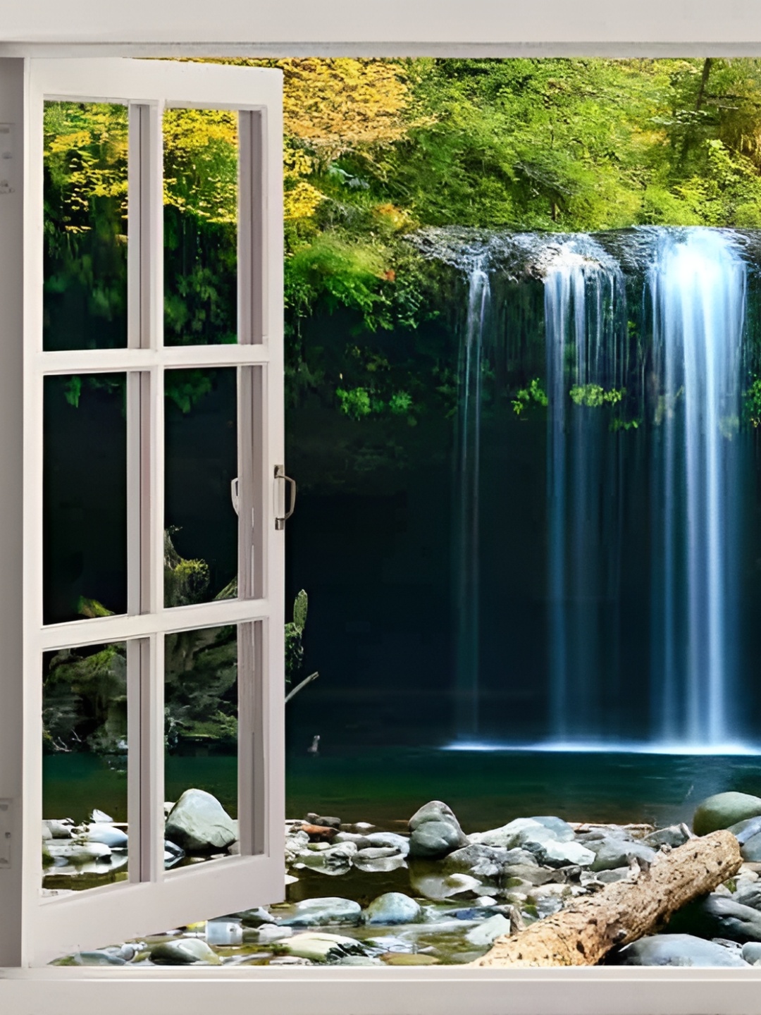 

British Terminal Green Paper 3D Vastu Beautiful Nature Waterfall Wall Painting