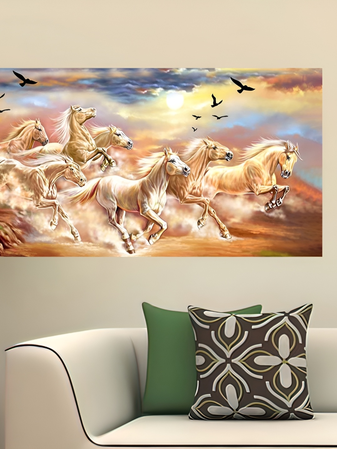 

British Terminal Beige & Blue Birds and Animals Painting Wall Art