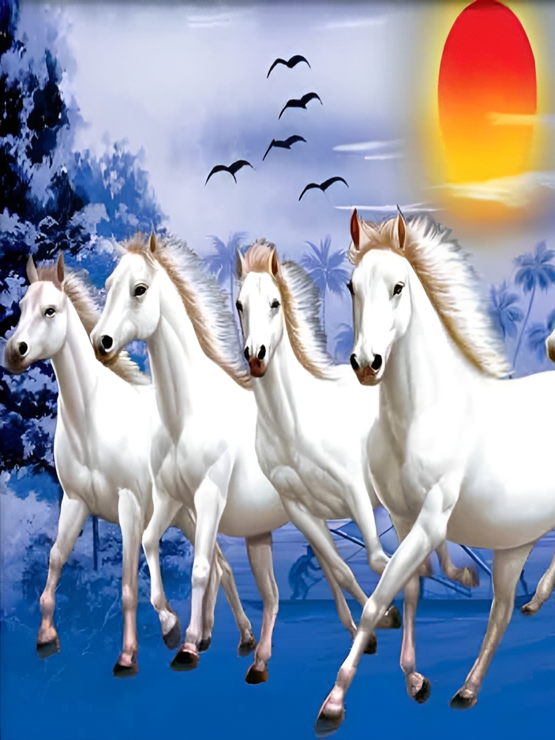 

British Terminal White & Running Horses Blue Wall Art