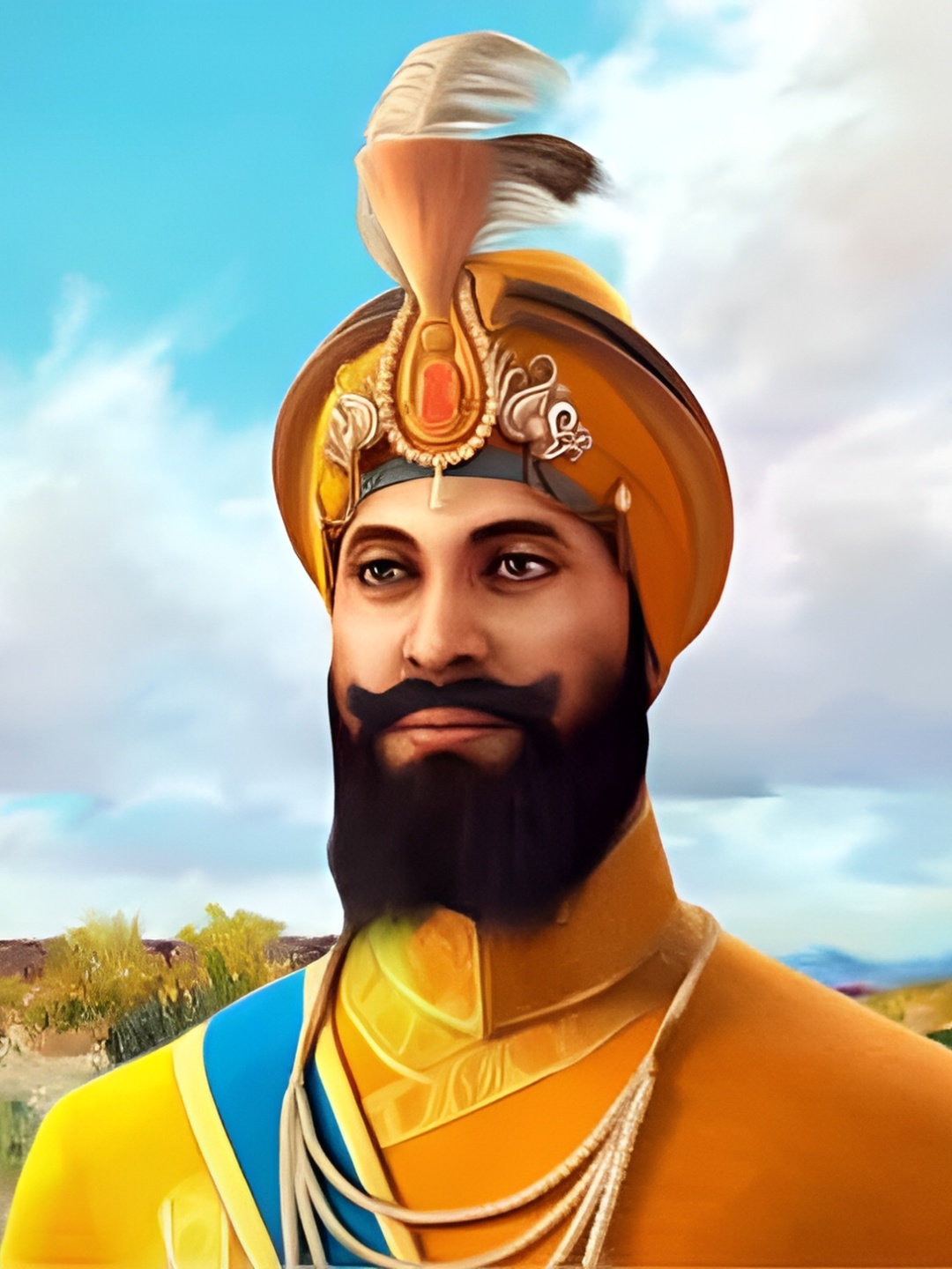 

British Terminal Yellow & Beige Guru Gobind Singh Ji Painting Wall Art