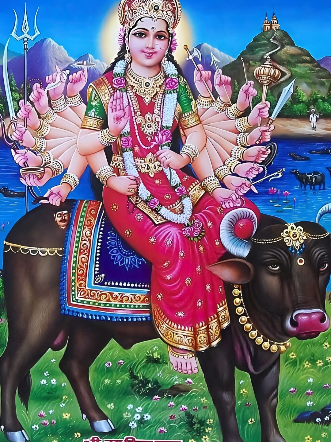 

British Terminal Red & Green Goddess Vihat Maa Religious Wall Painting