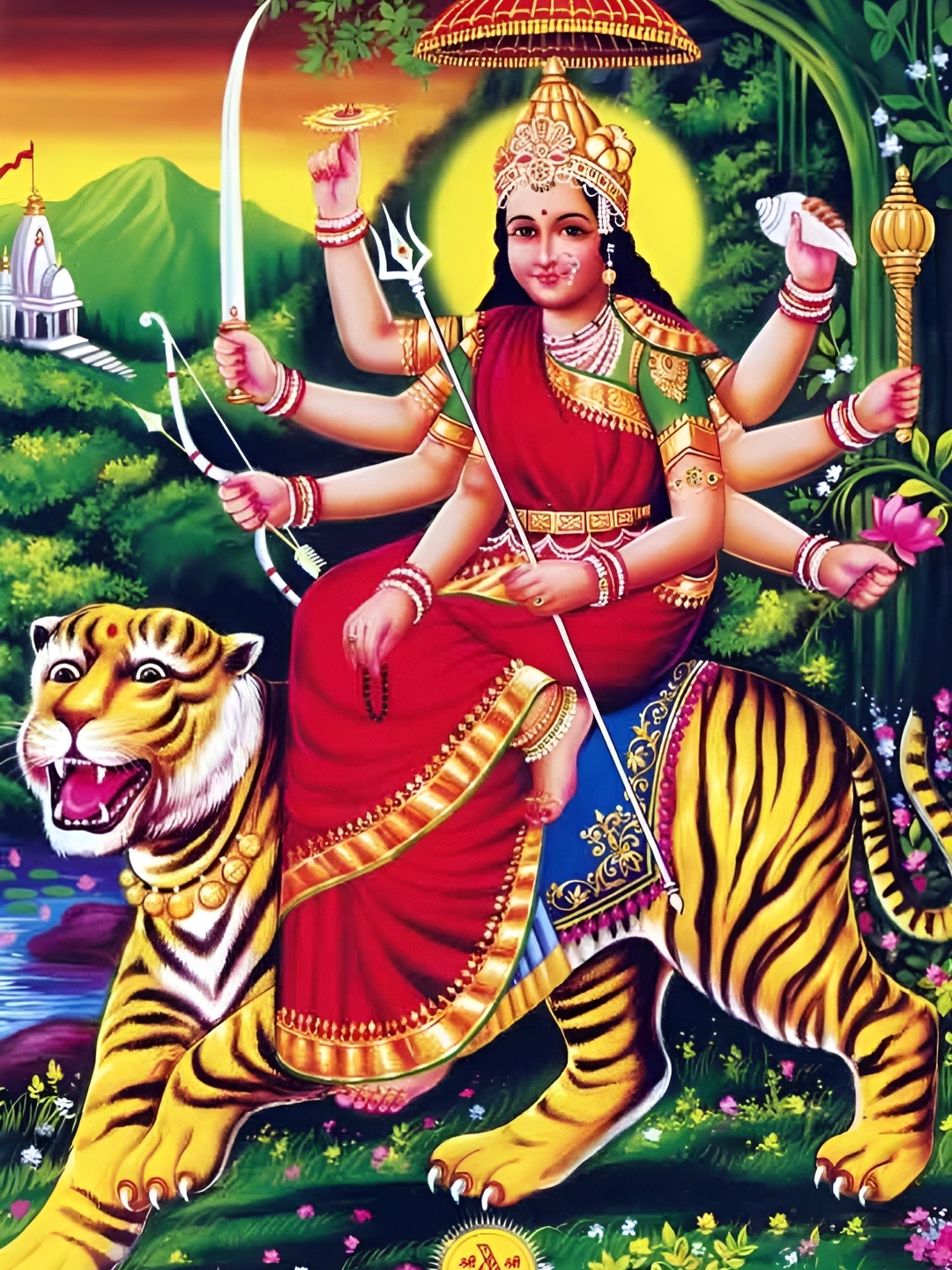 

British Terminal Red & Green Goddess Durga Religious Wall Poster