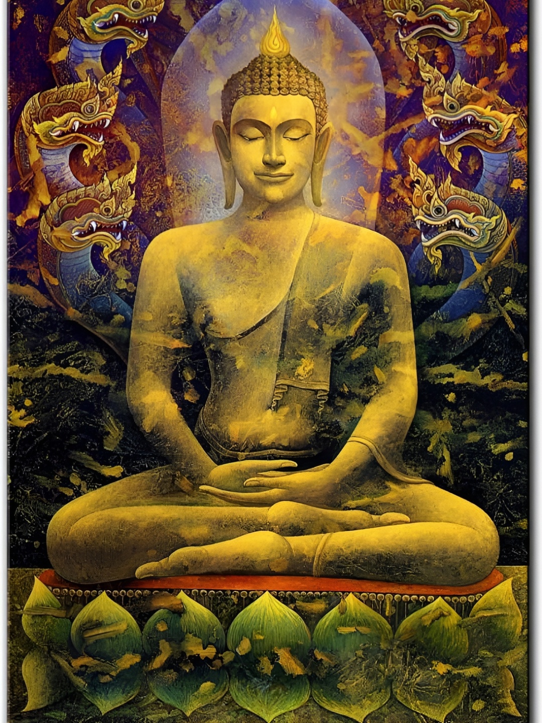 

British Terminal Gold-Toned & Blue Religious Buddha Wallpaper