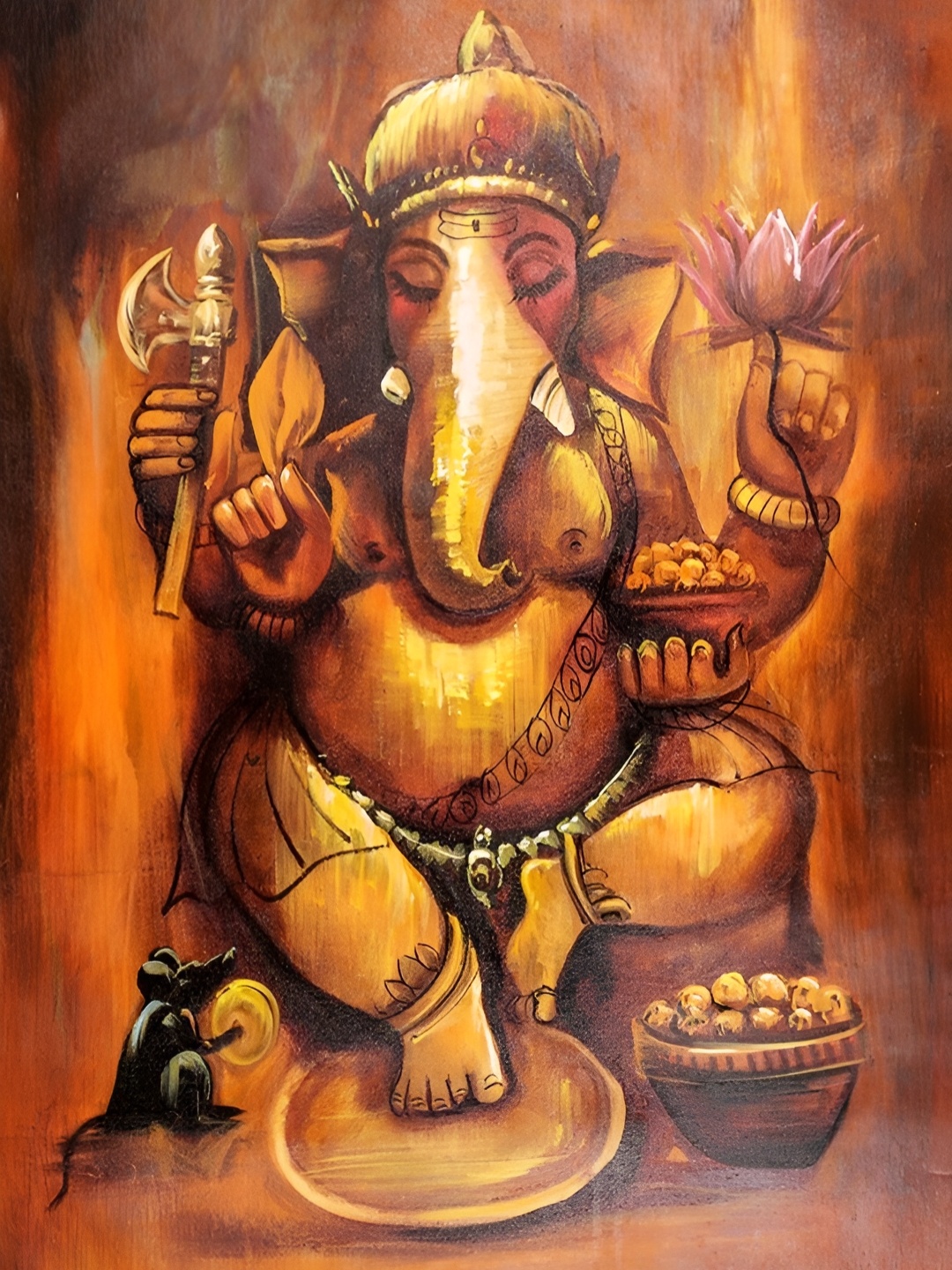 

British Terminal Brown & Yellow Lord Ganesha vighnaharta Religious Printed Wall Sticker
