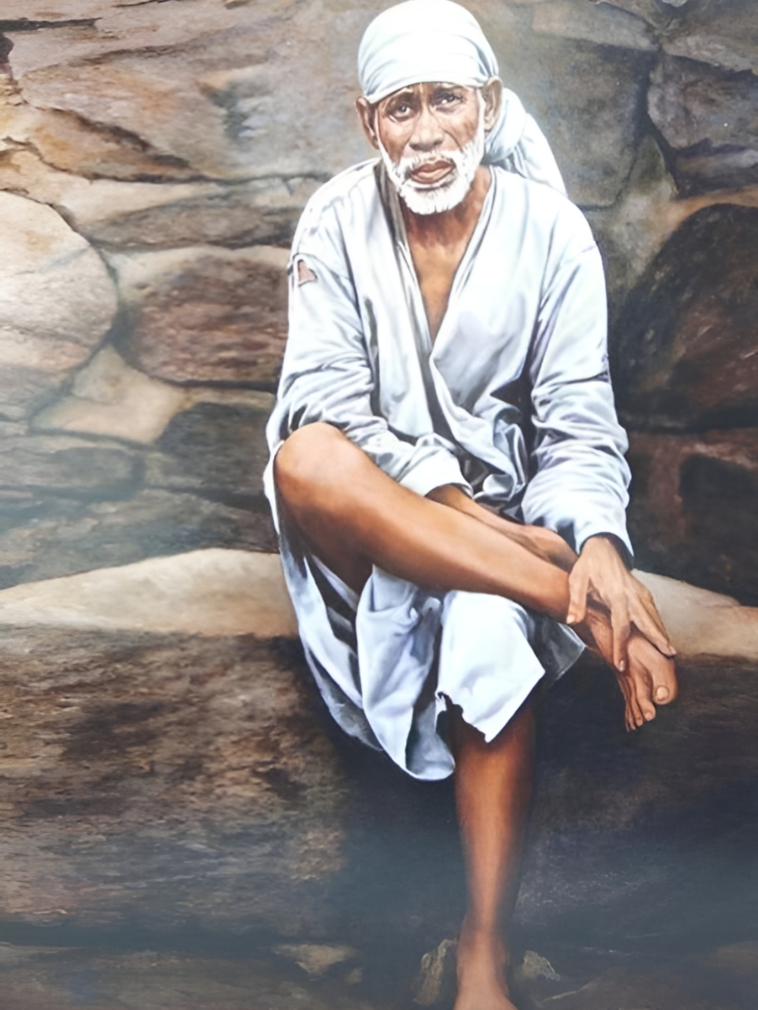 

British Terminal White & Grey Shirdi Saibaba Religious Wall Art