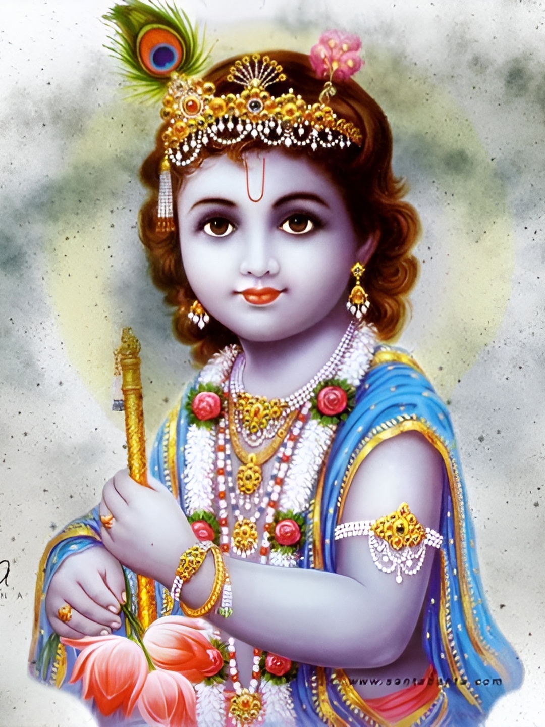 

British Terminal Blue & Gold-Toned Religious Wall Painting