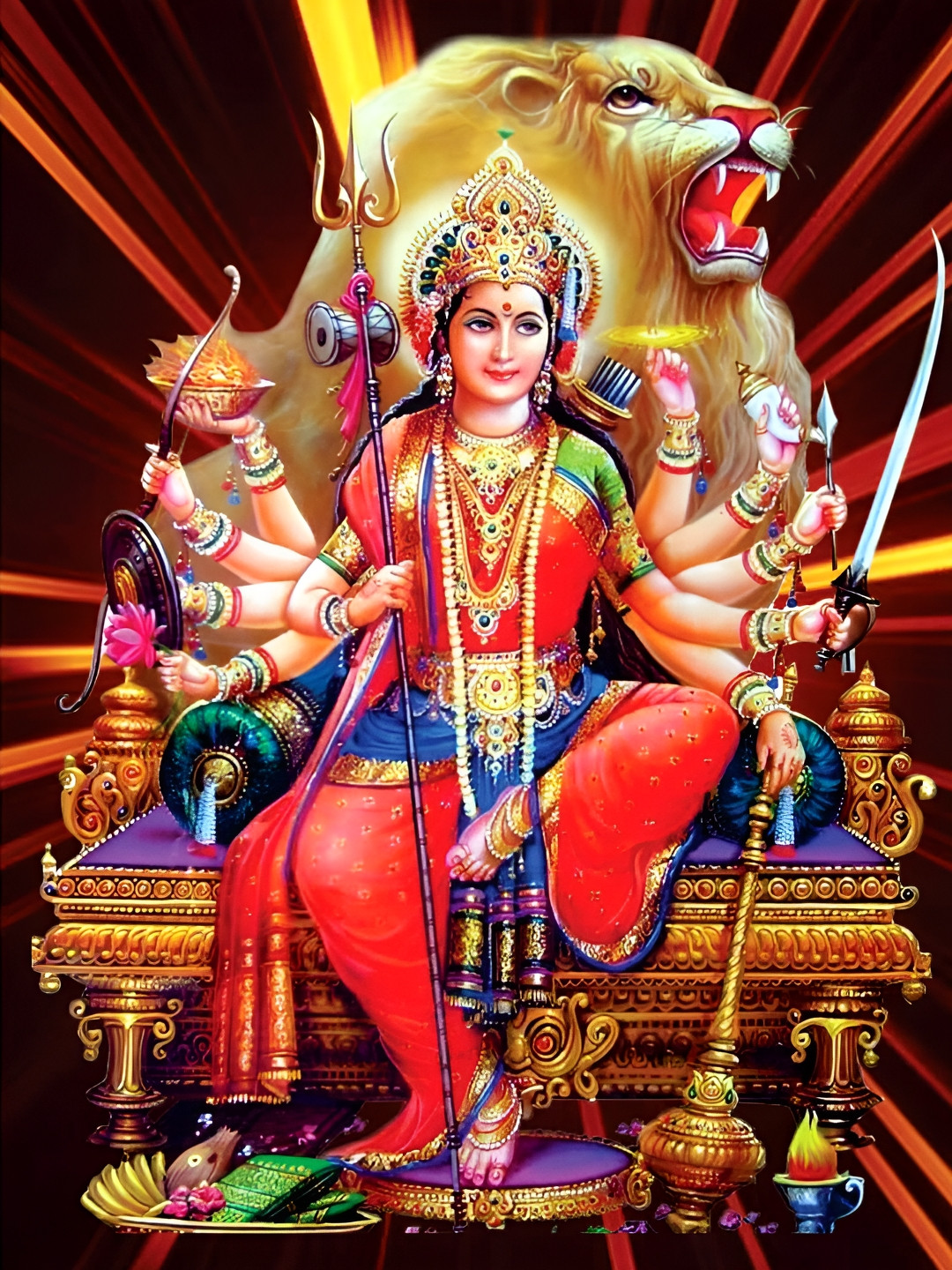 

British Terminal Red Goddess Ambaji Sheravali Maa Ambe Wall Art, Multi