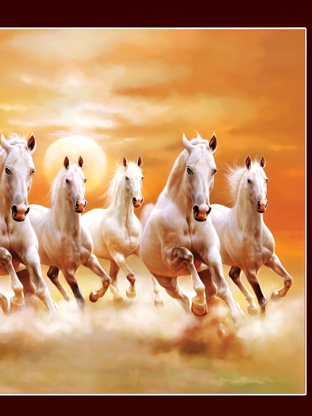

British Terminal White 7 Horse vastu Painting Wall Art