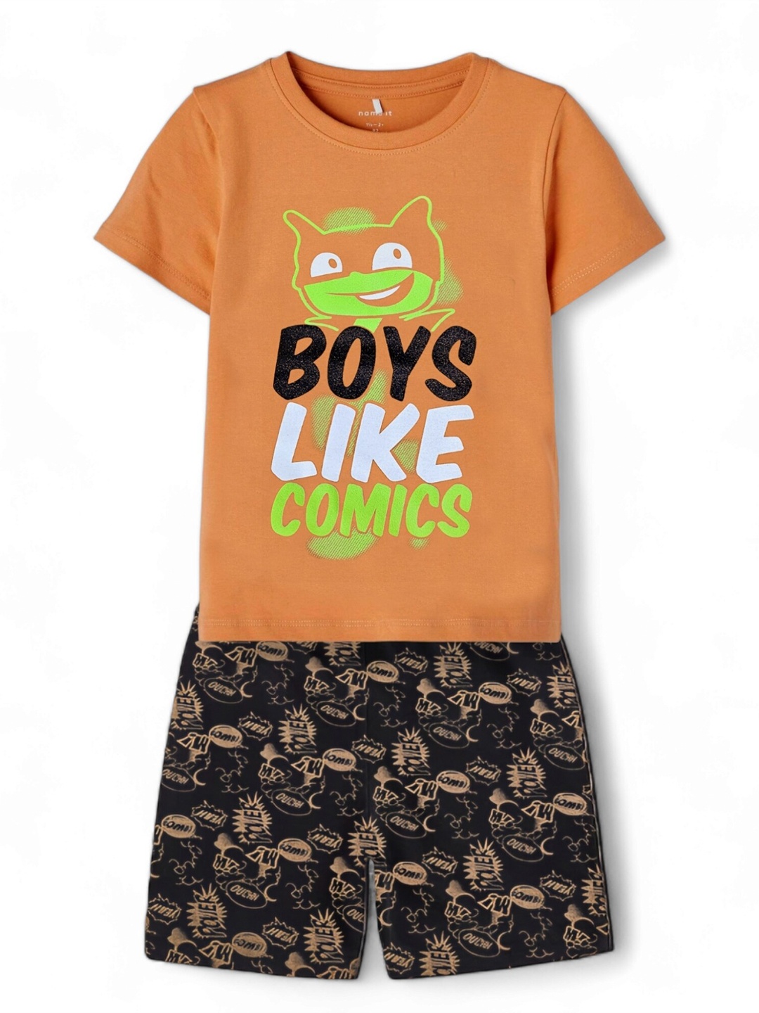 

BAESD Boys Typography Printed Pure Cotton T-shirt with Shorts, Orange