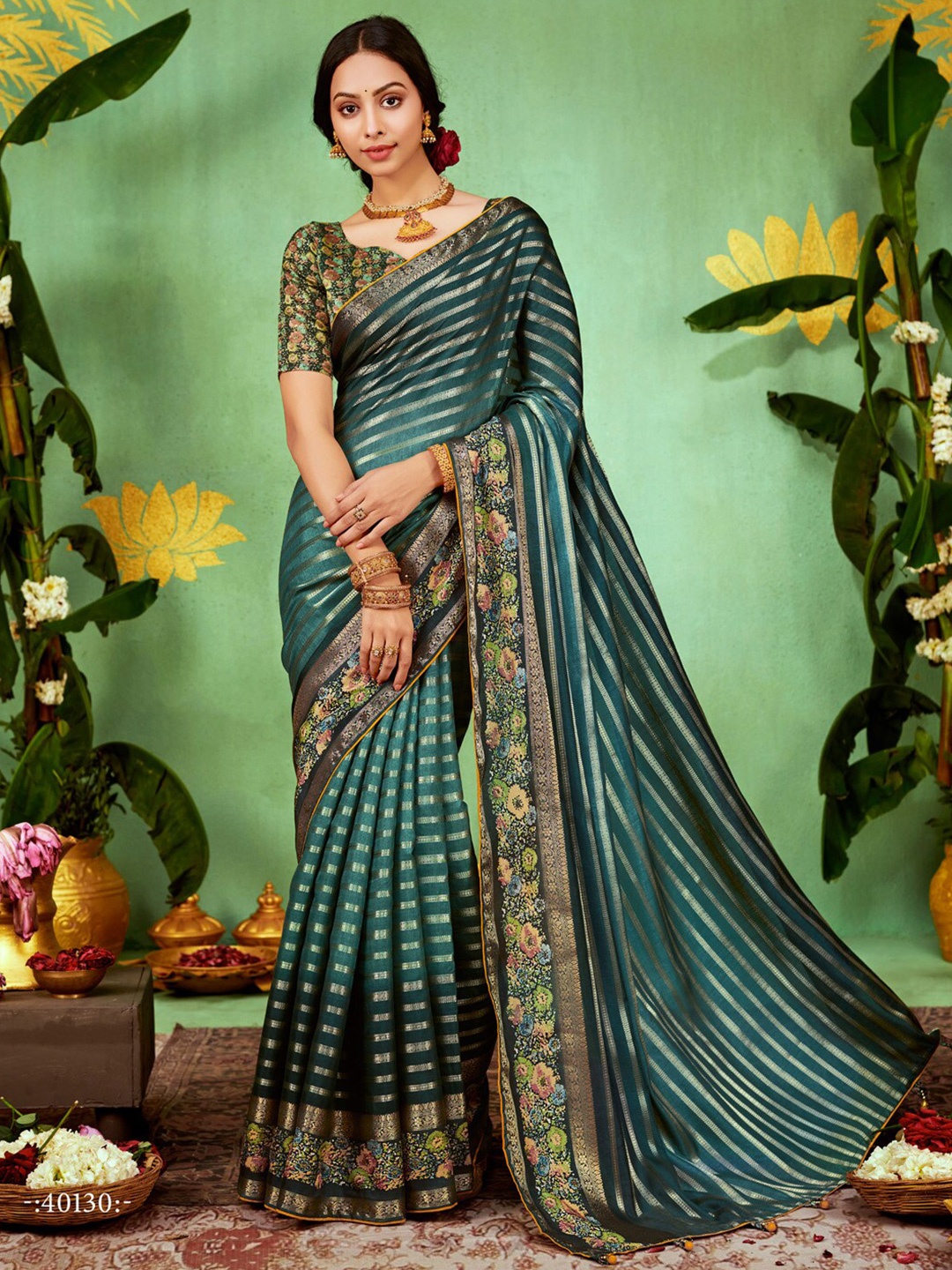 

Saree mall Ethnic Motifs Woven Design Pure Silk Zari Sarees, Teal