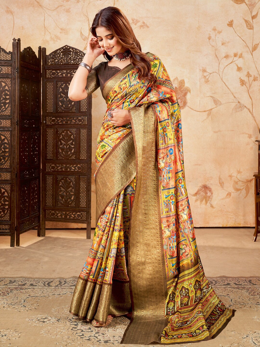 

Saree mall Ethnic Motifs Printed Zari Sungudi Saree, Yellow