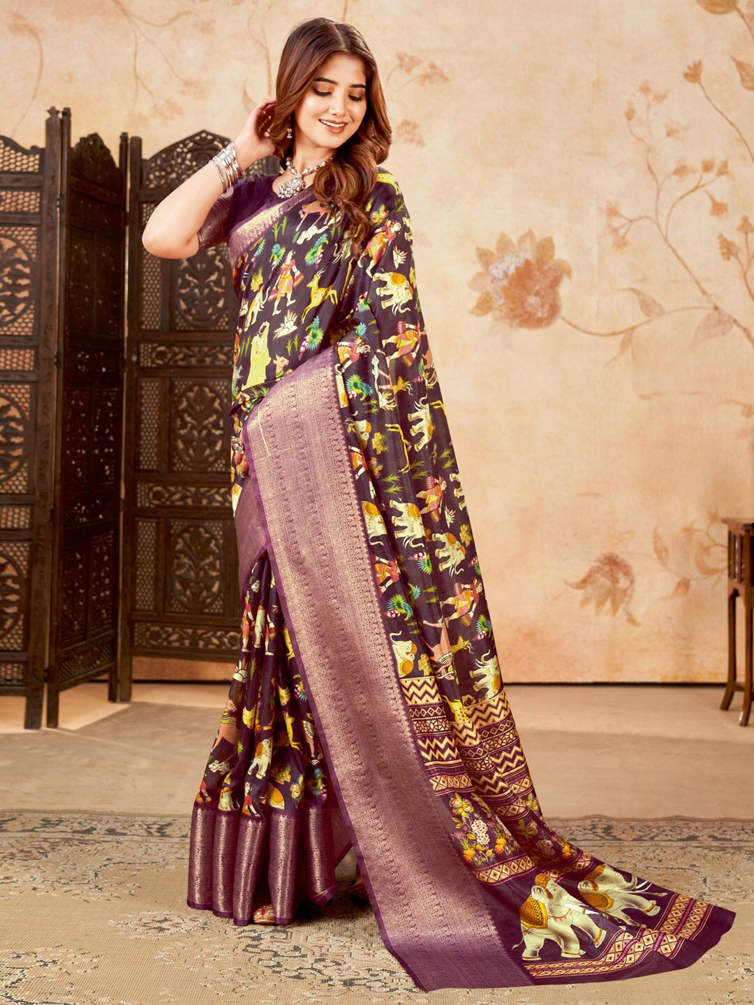 

Saree mall Ethnic Motifs Printed Sungudi Saree, Black