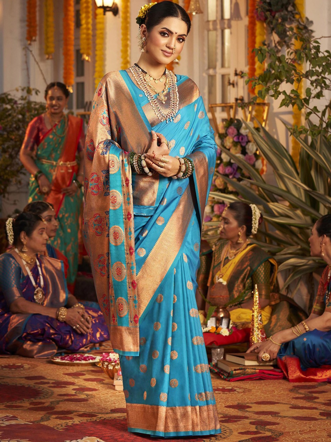

Saree mall Woven Design Zari Silk Blend Paithani Sarees, Blue