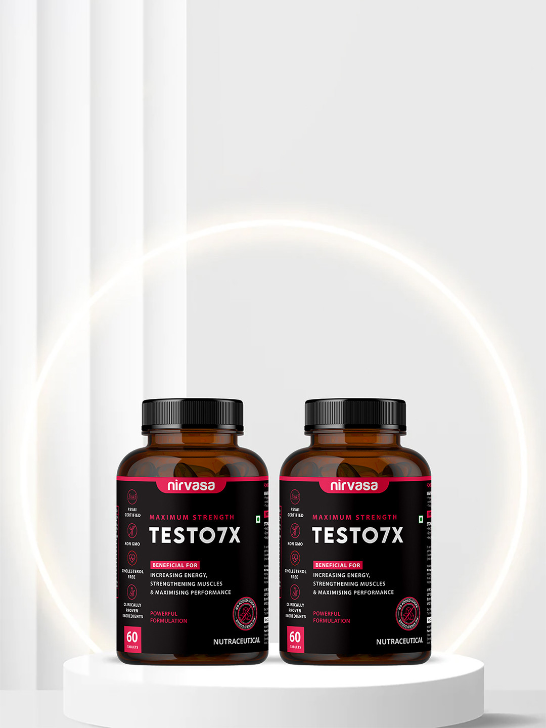 

Nirvasa Set Of 2 Testo 7X Tablets With Tribulus - 60 Tablets Each, Brown