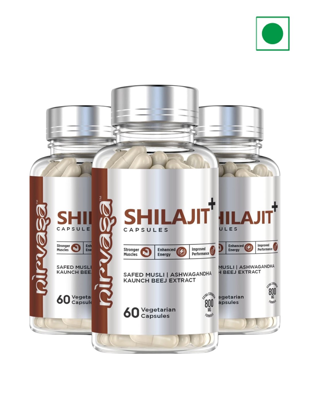 

Nirvasa Set Of 3 Shilajit Capsules With Ashwagandha - 60 Capsules Each, Brown