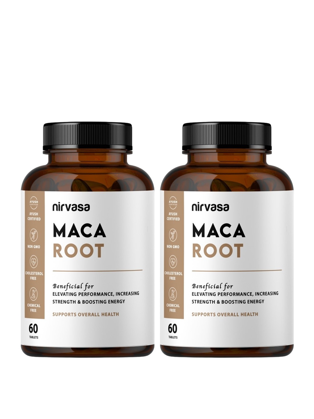 

Nirvasa Set of 2 Maca Root Extract Tablets for Overall Health - 60 Tablets Each, Brown