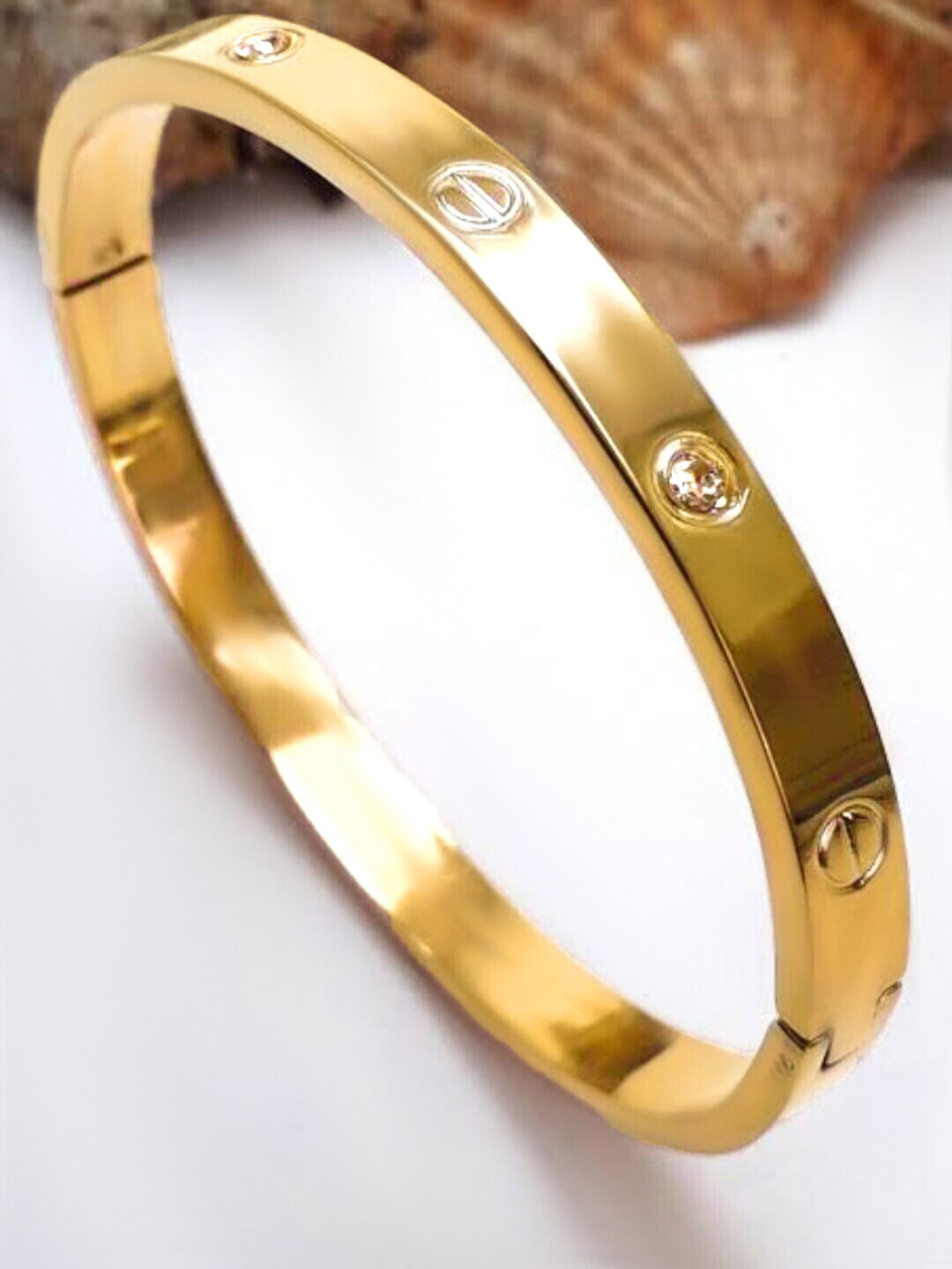 

PRIVIU Stainless Steel American Diamond Gold-Plated Bangle-Style Bracelet