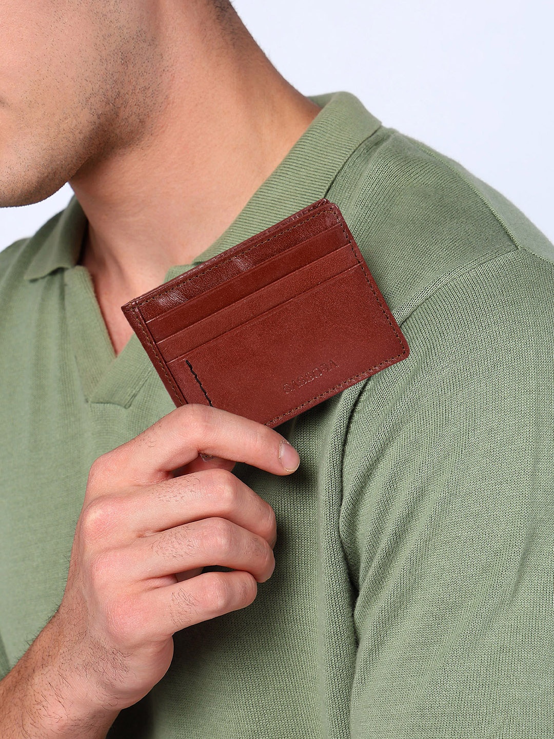 

Sassora Unisex Leather Card Holder, Camel brown