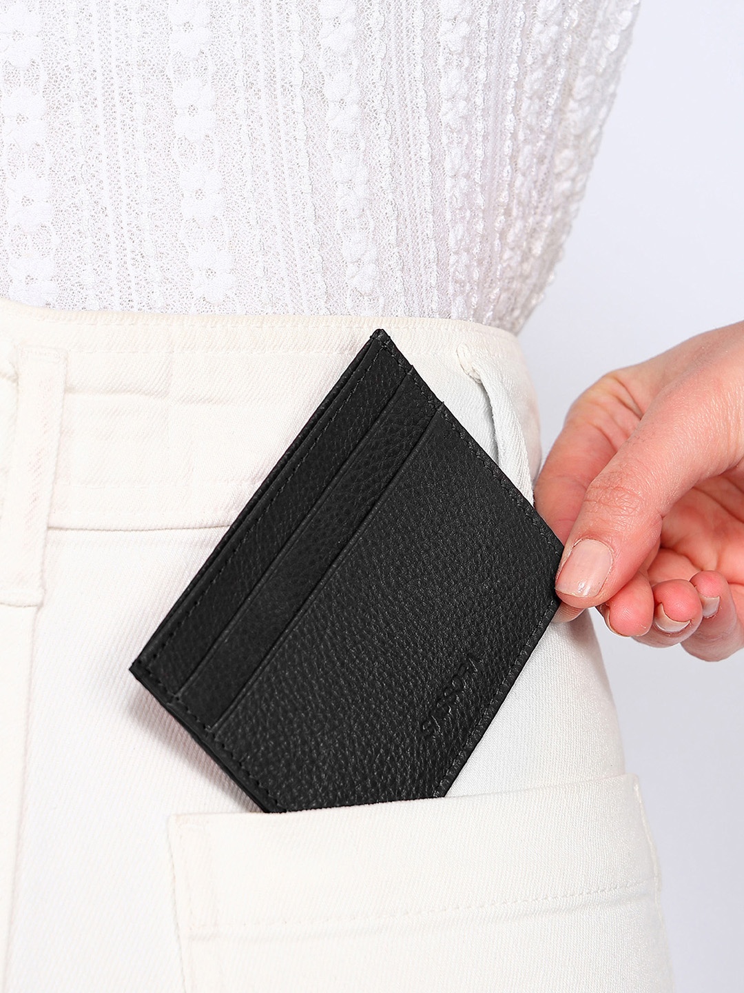 

Sassora Textured Leather RFID Card Holder, Black