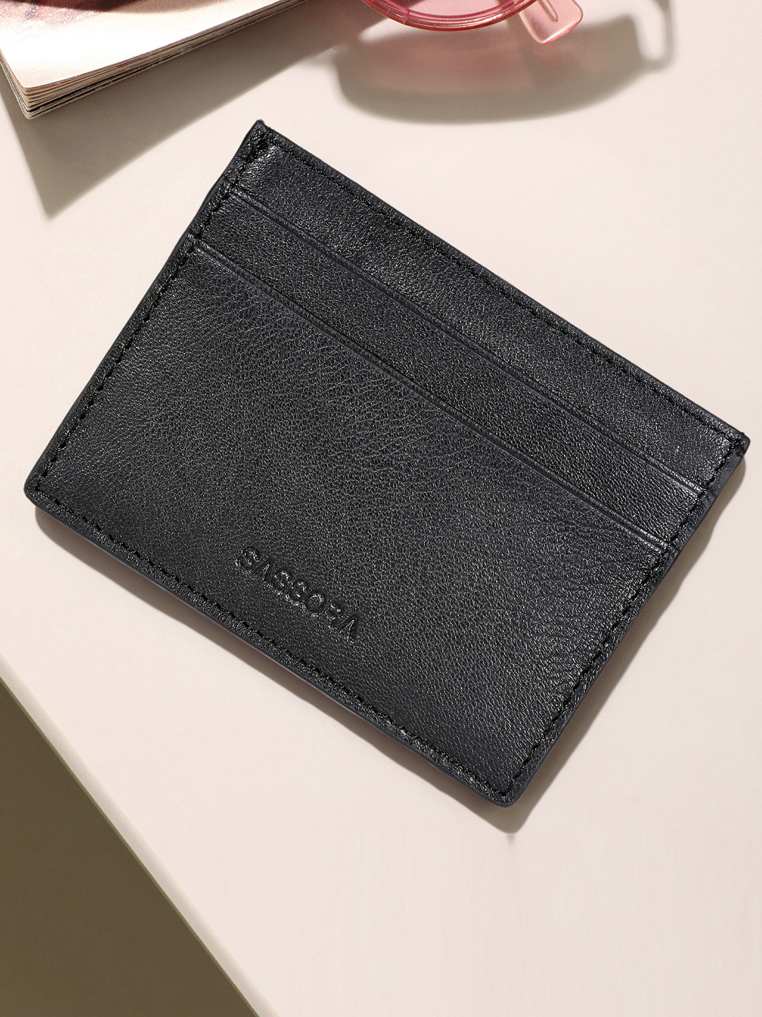 

Sassora Unisex Leather Card Holder, Black