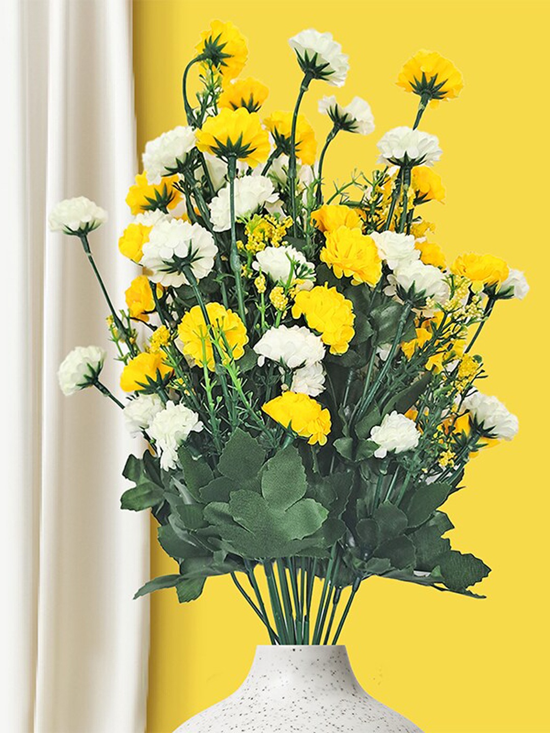 

10club White Carnation Artificial Flower with Ferns, Yellow