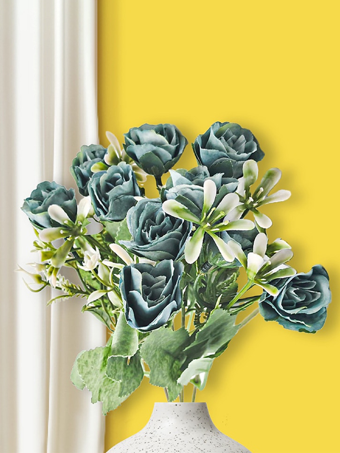 

10club Blue Artificial Rose and Fern Flowers