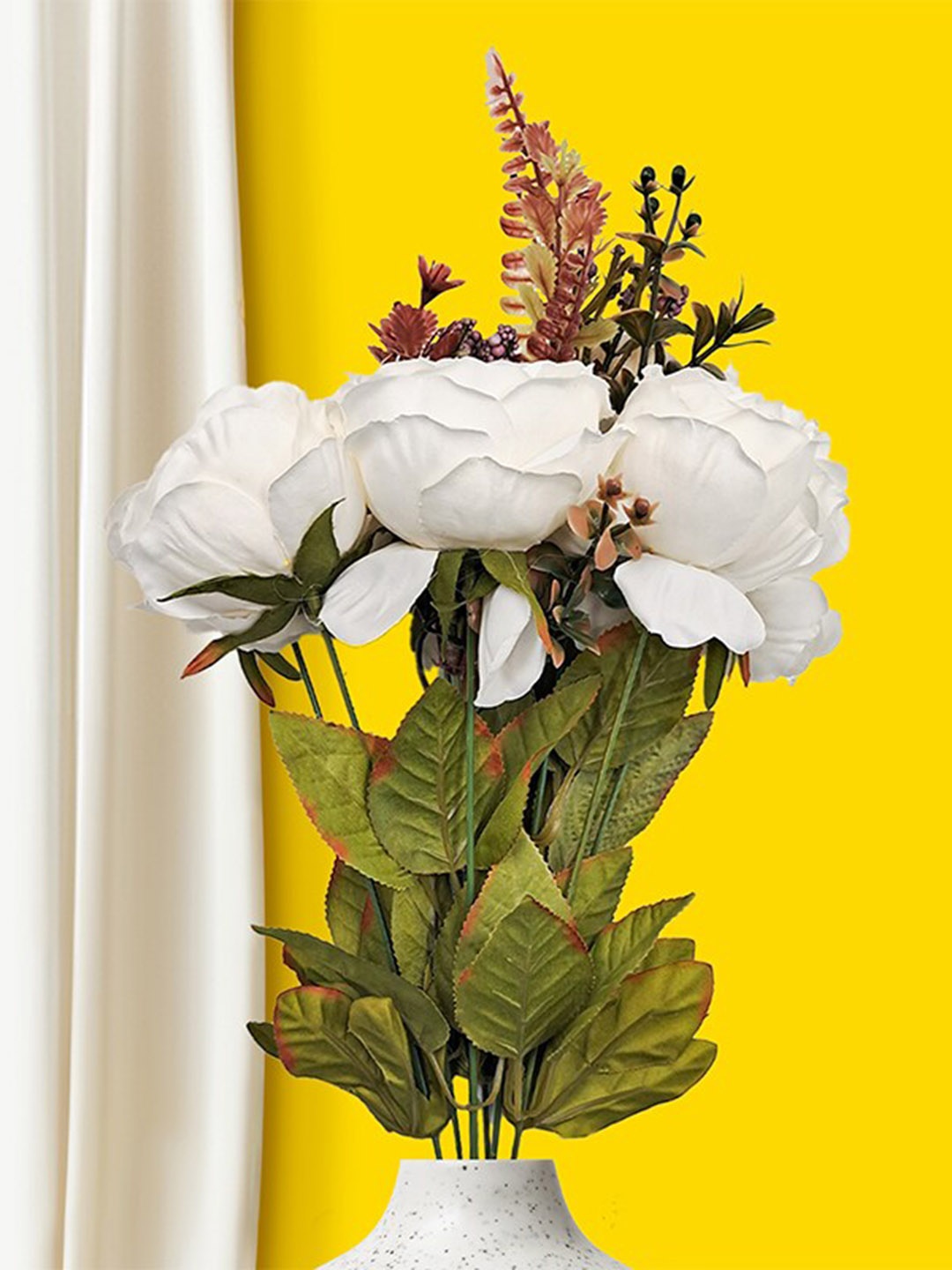 

10club White Peony Artificial Flower with Leaves
