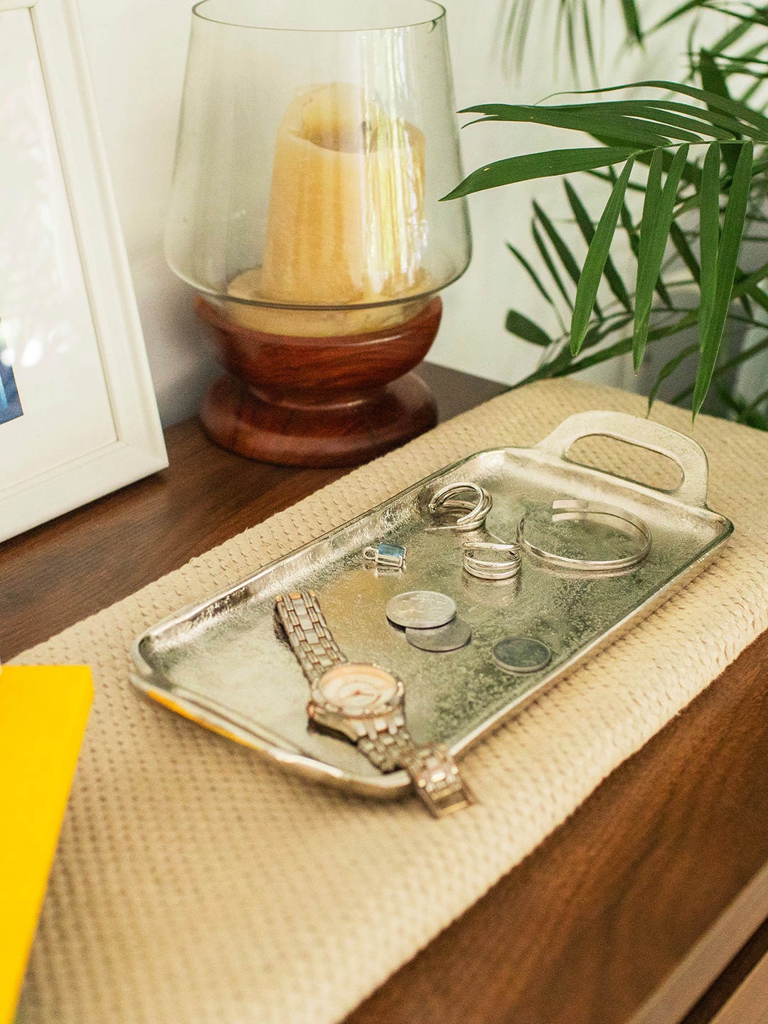 

10club 1 Pc Textured Silver Metal Rectangular Tray