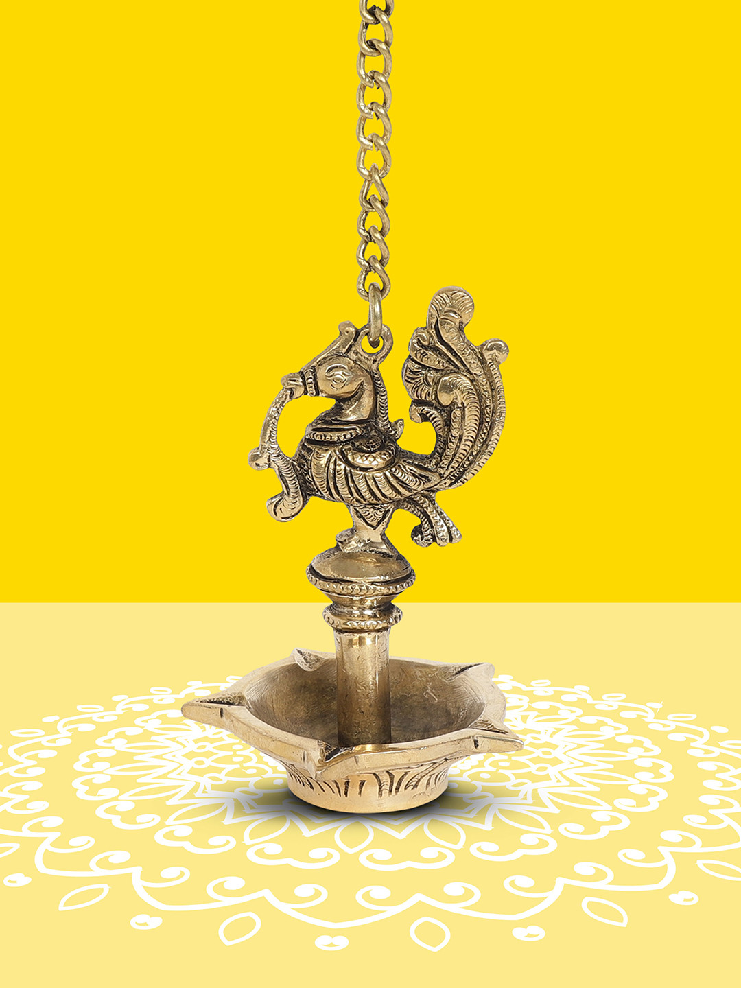 

10club Gold Toned Textured Pure Brass Hanging Peacock Diya