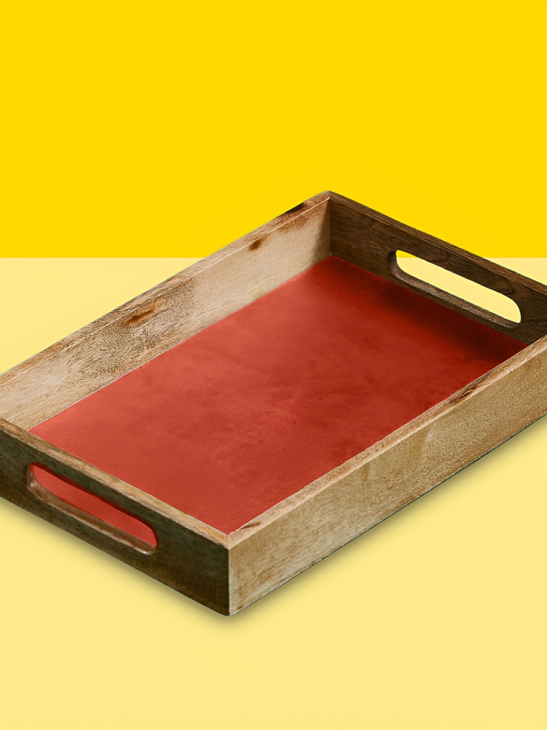 

10club Wood Enamel Serving Tray, Red