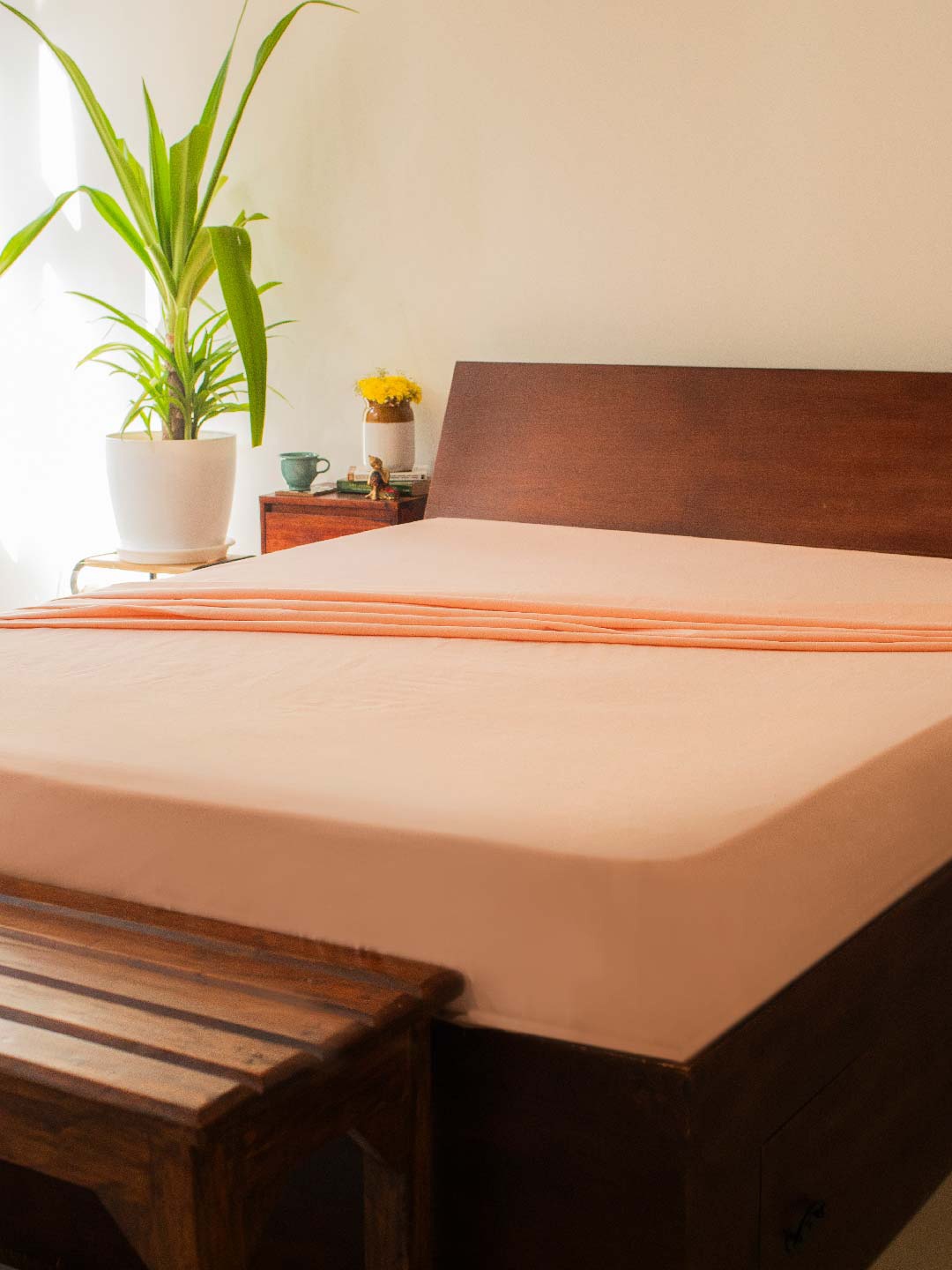 

10club Peach Cotton 250 TC King Bedsheet