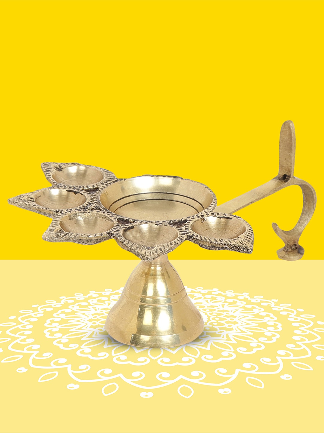 

10club Gold Toned Textured Pure Brass Panch Deepak Aarti Diya