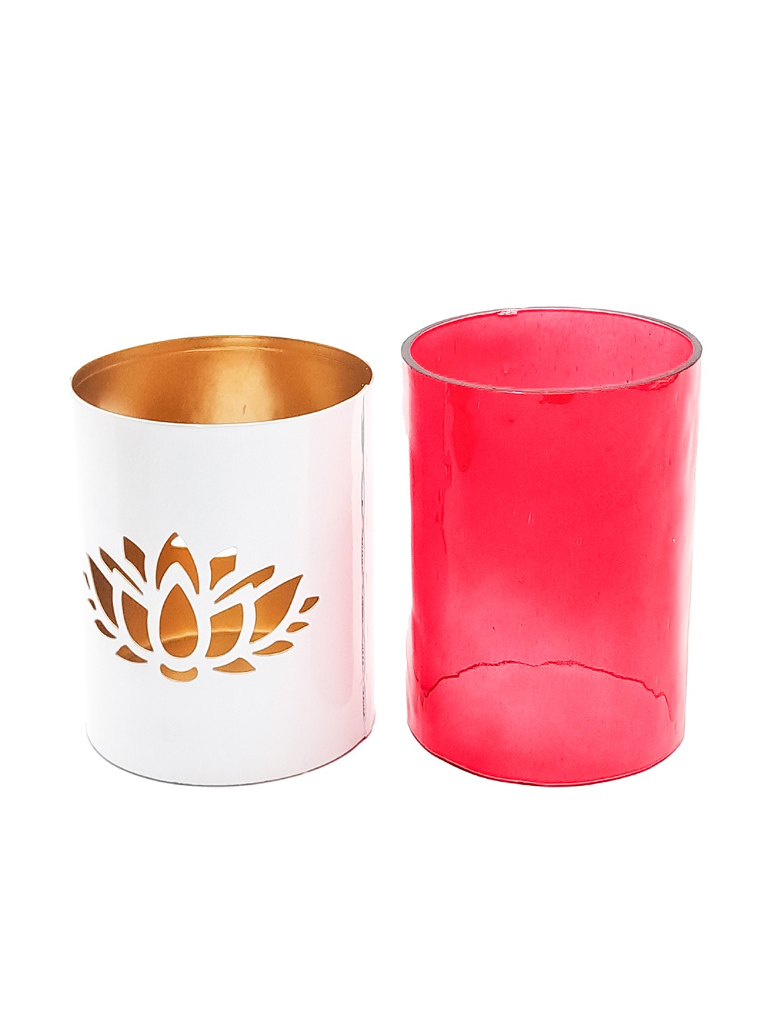 

10club Gold-Toned & White 2Pcs Metal Candle Holders