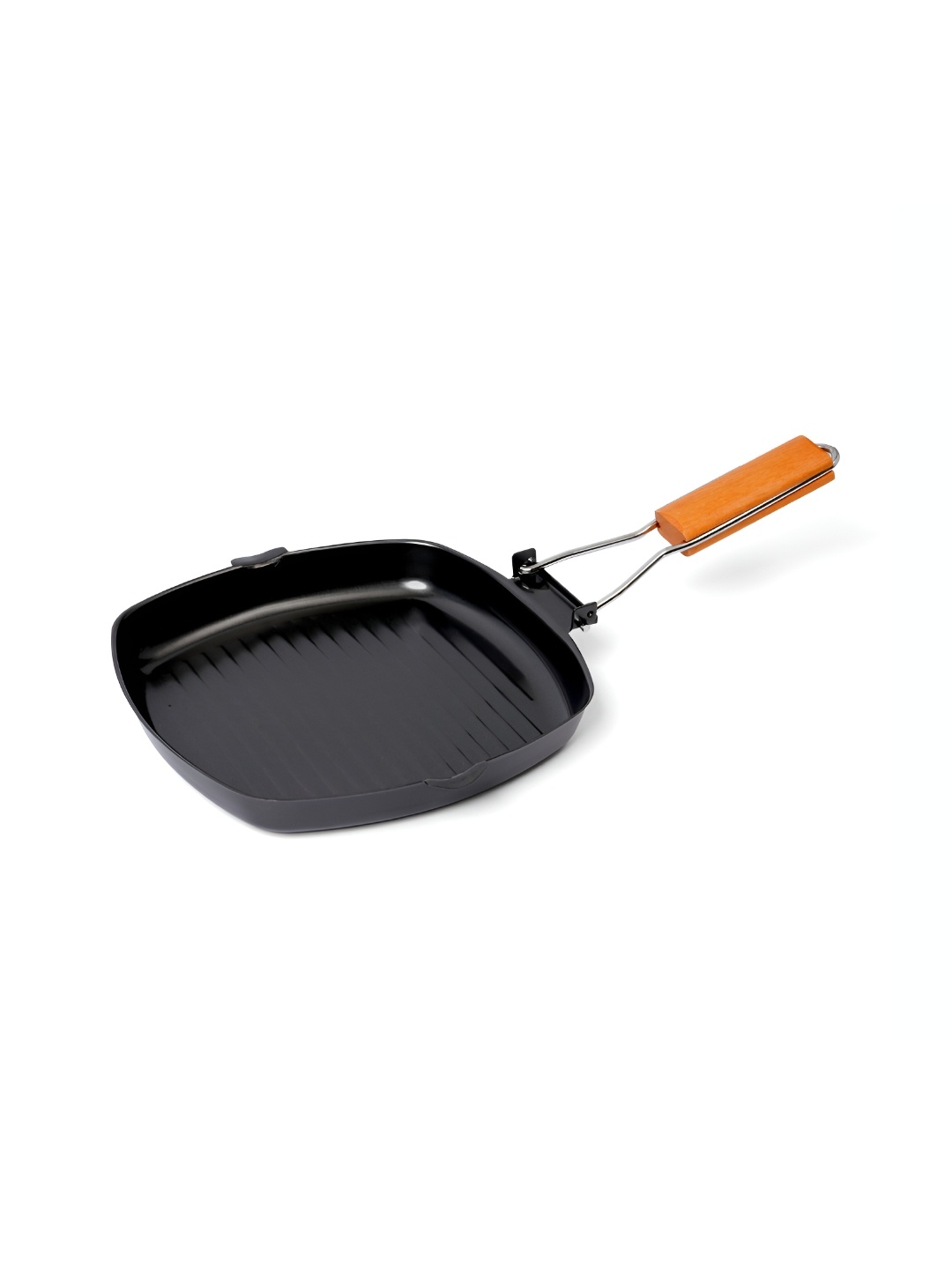 

10club Black Non Stick Grill Pan Foldable Wood Handle