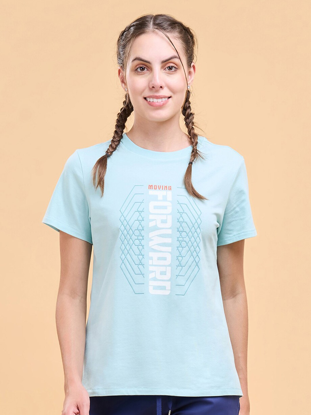 

Enamor Typographic Printed Antimicrobial Cotton Relaxed Fit T-shirt, Turquoise blue
